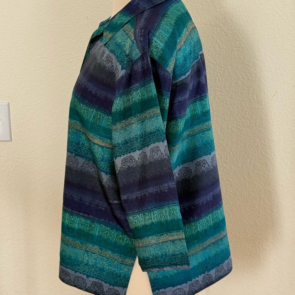 Chico's Teal and Navy Button Down Shirt size 16 (Chicos size 3) - Picture 4 of 9